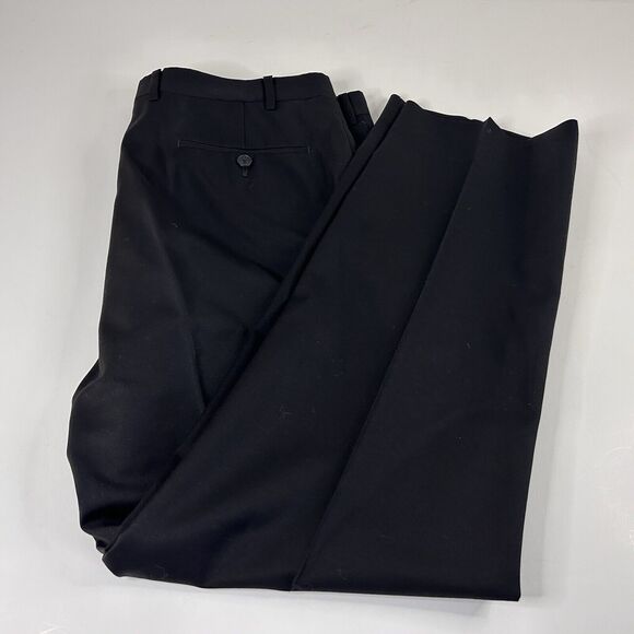 Alfani 38 x 30 100% Wool Dress Pants Flat Front All Black Formal - Picture 1 of 5